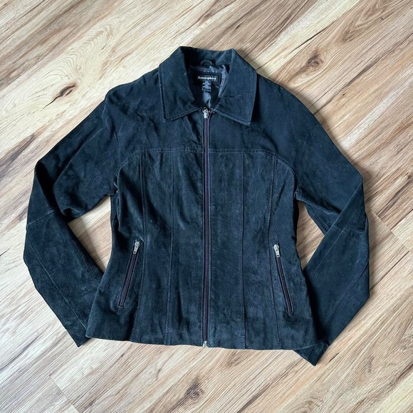 2000s Atmosphere Black Suede Leather Biker Jacket - Picture 7 of 8